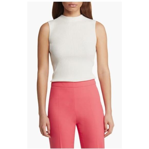 Hugo Boss Feskies Sleeveless Funnel Neck Rib Sweater in Soft Cream Large $168 - Picture 1 of 5